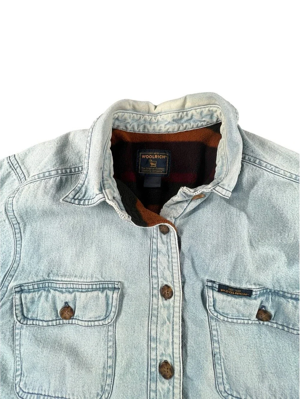 Vintage Woolrich Fleece Lined Distressed Denim Shacket Jacket